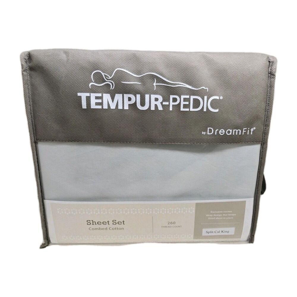 Tempur-Pedic Dream Fit Sheet Set Split California King New Sky Blue 100% Cotton
